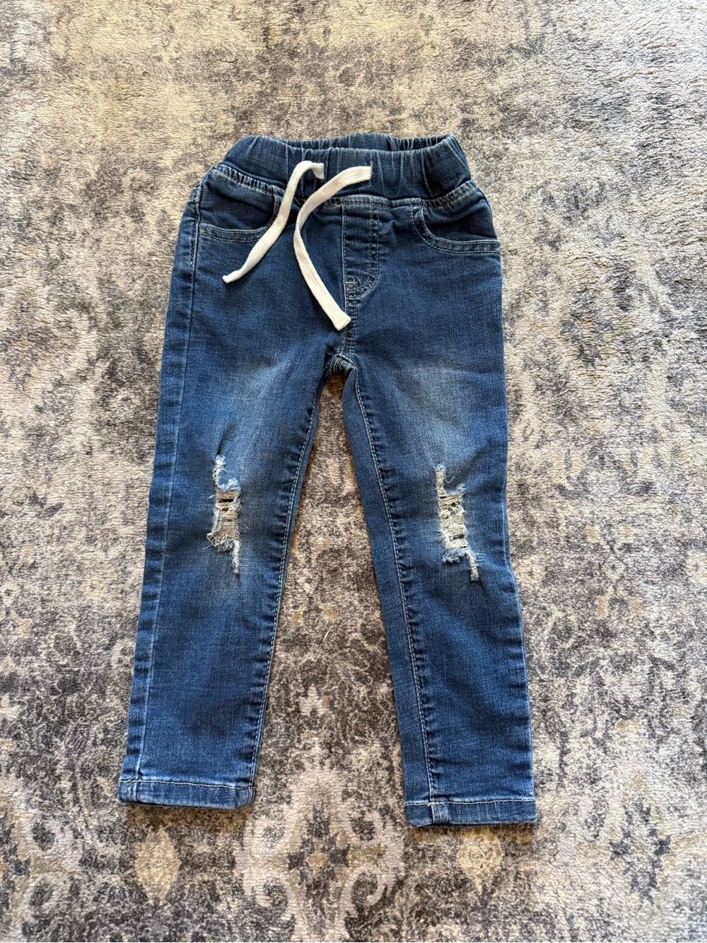 Little Bipsy Dark Blue Distressed Pull-On Jeans with White Drawstring